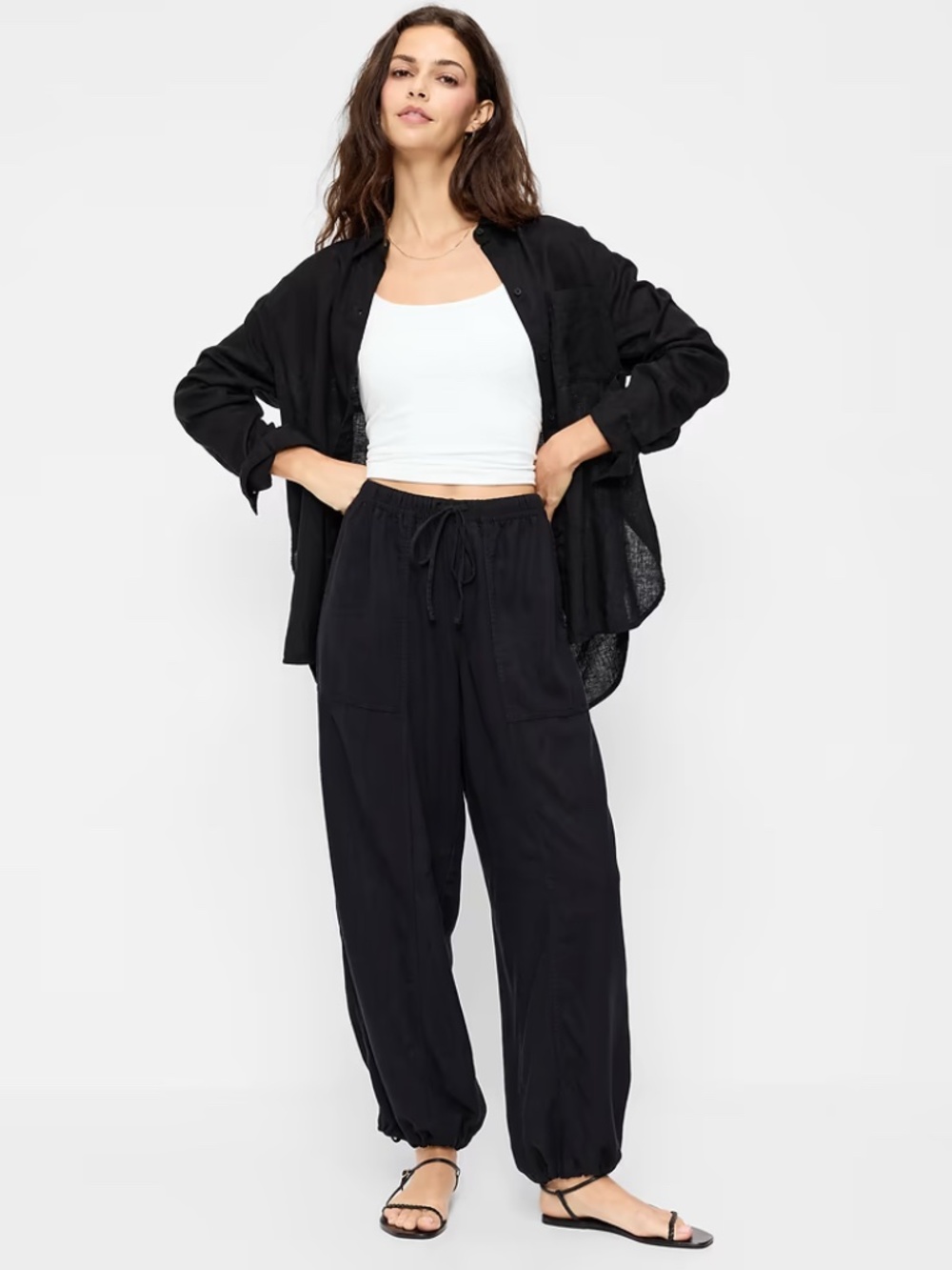 NWT Old Navy Mid-Rise Linen-Blend Cinched-Ankle Pants